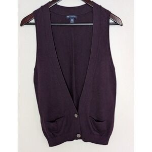 GAP Cashmere Blend Deep V Button Front Sweater Vest w/ Pockets Purple Sz Medium
